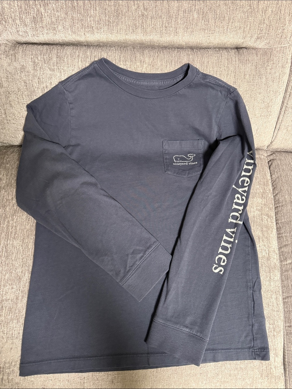 Vineyard Vines Kid’s Navy Long-Sleeve Pocket Tee with Sleeve Logo